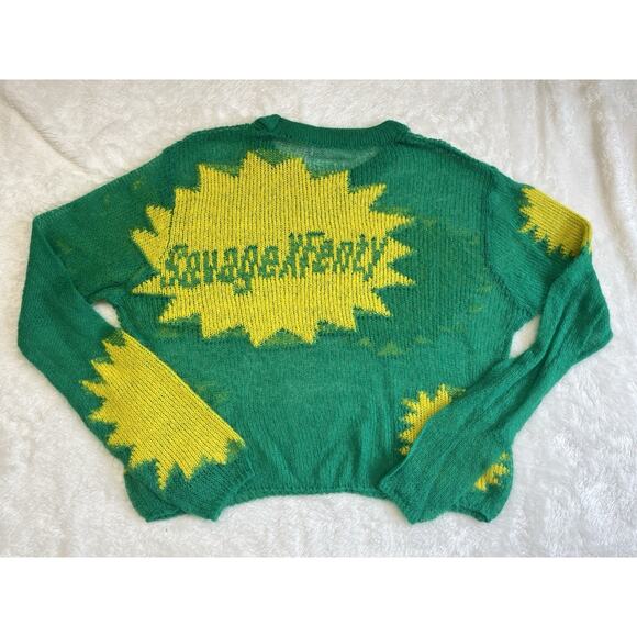 Savage X Fenty Knittin Pretty Loose Knit Sweater Size M Green Yellow Starburst - Picture 7 of 8